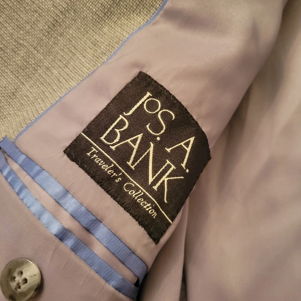 Jos A Bank 42R Blazer Gray Wool Hopsack Tailored Travelers Jacket Sport Coat